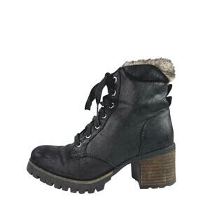 Steve Madden Women's Black Sherpa Faux Fur Lace-up Block Heel Winter Boots Sz 6